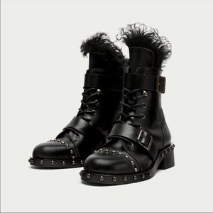 RARE Zara Flat Studded Combat Boots